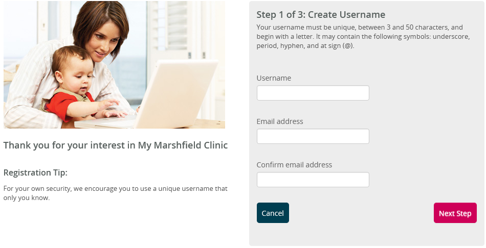MyMarshFieldClinic Registration steps